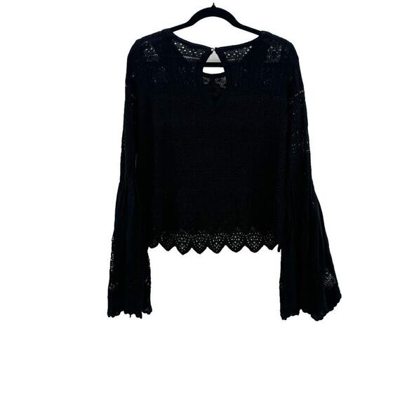 Free People Once Upon A Time Lace Bell Sleeves Top In Black Size S NWOT - Picture 4 of 11